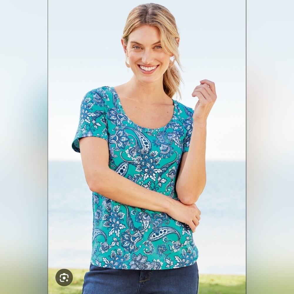 Soft Surroundings Paisley Floral Top 1X Pima Cotton Blend Relaxed Feminine